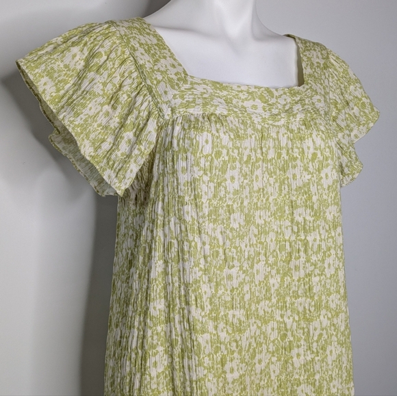 Rails Skylar Posies Green White Square Neck Flutter Sleeve Crinkle Maxi Dress M - Picture 4 of 9
